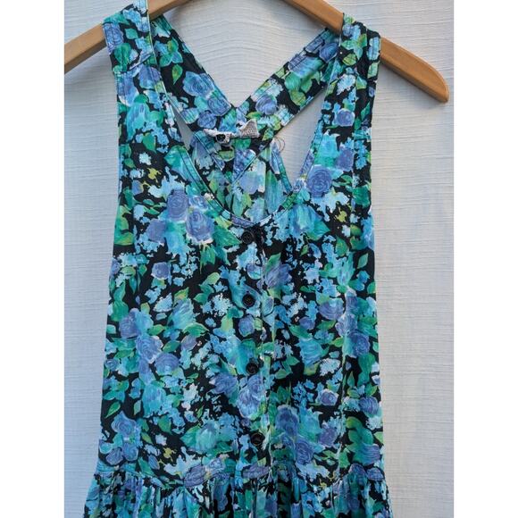 High Risk Womens Tank Dress L Drop Waist Floral Artsy Cottagecore Impressionist - Picture 2 of 7